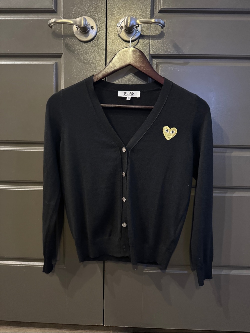 Comme des Garcons PLAY Black Cardigan with Gold Heart Patch
